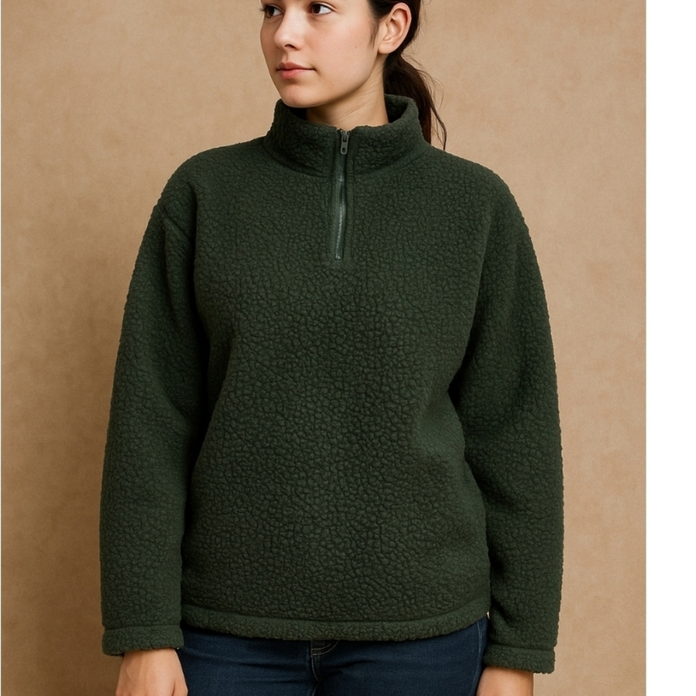 Old Navy Sherpa/ Fleece Quarter Zip Cozy Dark Green Fleece Pullover, Med
